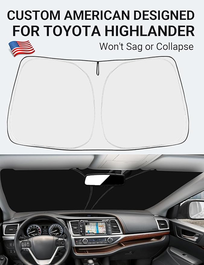 Proadsy Custom Fit Car Windshield Sun Shade for 2014-2019 Toyota Highlander | 240T Heat Shield, Drops Temp 54°F, Blocks 99% UV, Prevents Dashboard Cracking, Summer Parking & Beach Trips, Easy Twist-Fold - Image 2