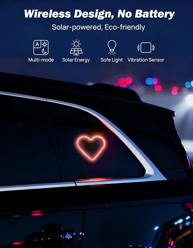JOYTUTUS Heart Light for Car Solar Powered Heart Neon Light Car Led Lights Interior for Outdoor/Interior Car/Room Red - Image 2