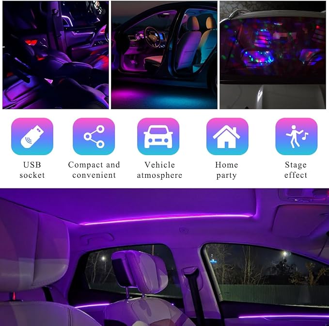 KVAEY USB Star Night Light, Adjustable Sound Activated Car Roof Atmosphere Lamp, Portable Romantic LED Auto Interior Ambient Light for Car, Bedroom, Party, Ceiling - Image 5