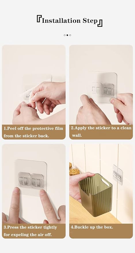 Lae Nuvole 2 Pack Adhesive Wall Storage Bins, Cabinet Door Organizer, Clear | 4 Adhesive Pads, No Drill, Renter Friendly, BPA-Free PET, Stackable; for Fridge, Kitchen, Bathroom, Countertops, Pantry - Image 7