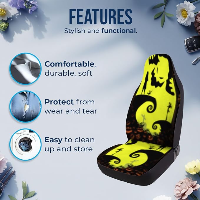 GENANY Horror Car Seat Covers Set of 2, Horror Breathable Front Seat Covers for Truck Sedan SUV, Couple Car Accessories, Horror Gift for Women Men - Image 5