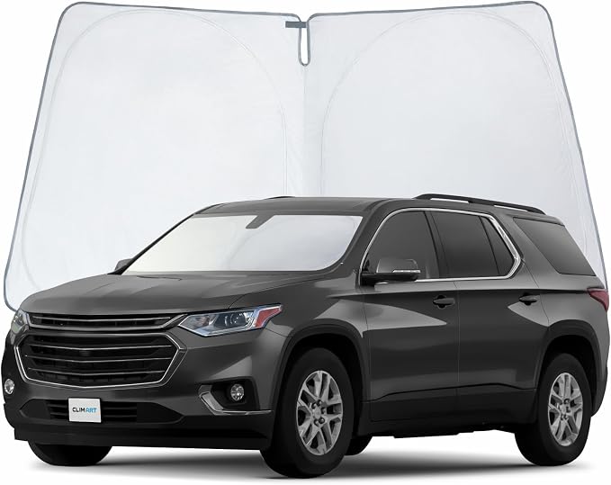 Windshield Sun Shade for 2018-2023 Chevy Traverse (Chevrolet), Protect Auto from Heat Damage and Keep Cool, Compact Foldable, SUV Sunshade for Front Window, CLIM ART, Car Accessories - WS3006 by CLIMART