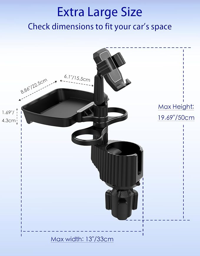 Car Cup Holder Tray - 5 in 1 Adjustable Car Cup Holder Expander with Food Tray Table and Phone Mount for All Purpose, Automotive Essentials for Driver and Front Passenger - Image 2