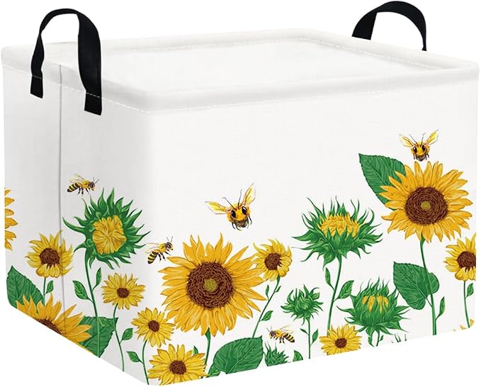 FXOLCSHE Rectangular Sunflower basket,Waterproof Canvas kids Laundry Nursery Hamper,Storage Baskets for Bedroom,Yellow Hamper,Gift Basketsr(Sunflower) by FXOCSHE