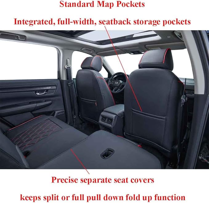 EKR Car Seat Covers for Honda HRV 2023-2027,Leatherette Full Set | Custom Fit for Honda HRV EX-L 2023-2027 Glove-Like Fit,Airbag Compatible,Easy Clean,Faux Leather(Black with Red Piping) - Image 3