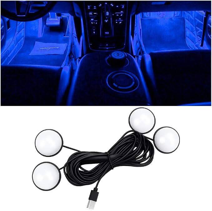 Car Interior LED Lights, 4 in 1 USB Port Automotive Ambient Neon Light Kit, Vehicle Center Console Dashboard Strip Lamps Decoration Accessories, Universal for SUV Truck Sedan (Blue) by Unknown