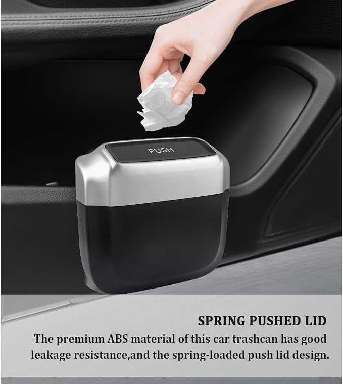 IHOTDER 2PCS Car Trash Can with Lid + 60PCS Garbage Bag,Mini Trash Can Car Interior Accessories with Capacity 700ml,Multifunctional CCar Organizers and Storage(Silver) - Image 3