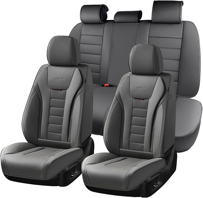 Coverado Car Seat Covers Full Set, Seat Covers for Cars, Front Seat Covers and Back Seat Cover Waterproof Leather Automotive Seat Cover, Universal Car Interior Protectors Cushion for Most Cars by COVERADOAUTO