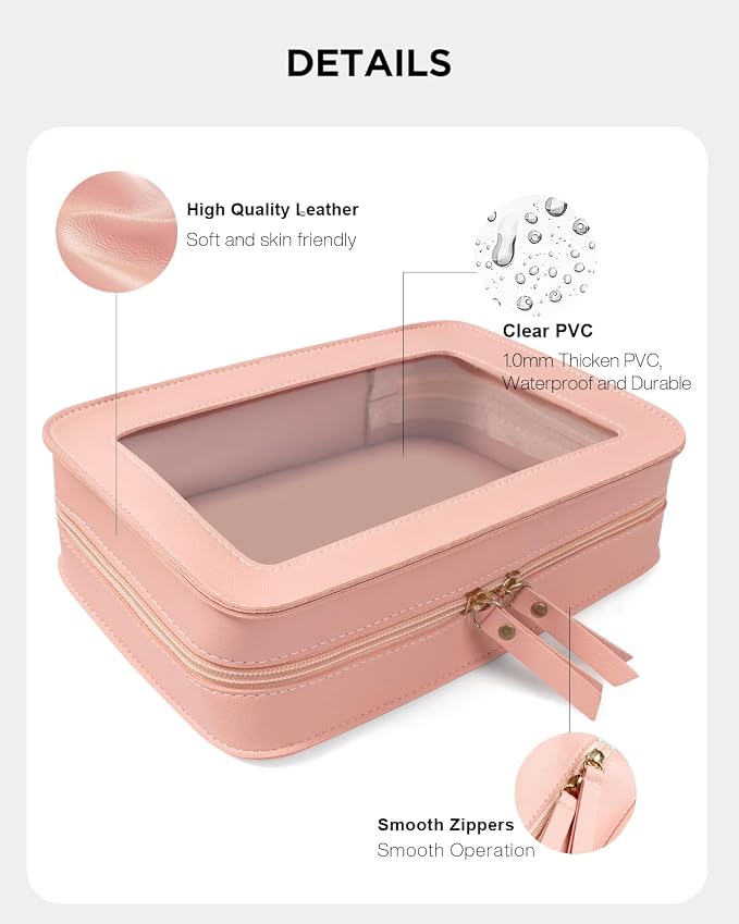 Clear Toiletry Bag, Portable Travel Makeup Pouch with Zipper, TSA Approved Organizer, PVC Cosmetic for Airport Airline Compliant Pink Car Accessories for Women (Pink) - Image 8