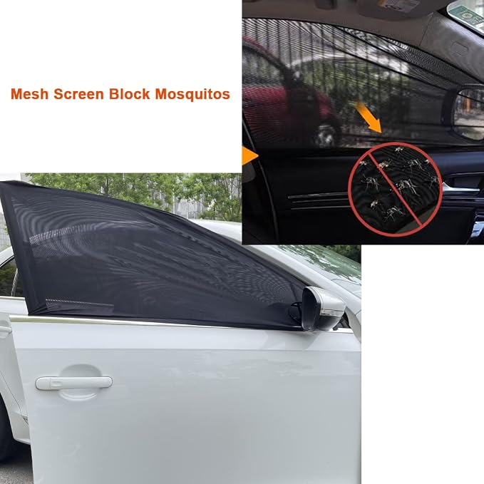 2 Pack Car Front Side Window Shades Mesh Screen for Camping 22''x42'' | Elastic Breathable Mesh Car Sun Shade fit for Medium and Large SUV Car Camping Overnight Sleeping Car Window Shade for Baby - Image 4