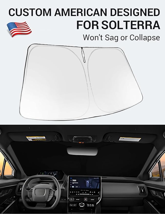 Proadsy Custom Fit Car Windshield Sun Shade for 2023-2026 Subaru Solterra | 240T Heat Shield, Drops Temp 54°F, Blocks 99% UV, Prevents Dashboard Cracking, Summer Parking & Beach Trips, Easy Twist-Fold - Image 2