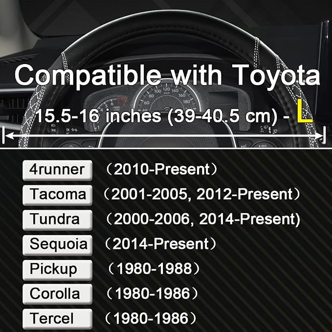 West Llama Customized Auto Car Steering Wheel Cover for Toyota Tacoma,4Runner,Tundra,Sequoia,15.5-16 inch(Diamond Quilted-Black+Gray-Large Size) - Image 2
