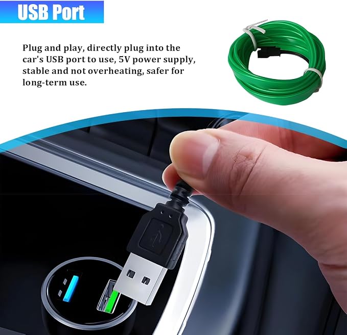 Car LED Strip Lights, 16.4FT 5V Waterproof Flexible Vehicle Ambient Lighting Kits with USB Port, Automotive Lamp Strips Decorations, Universal for SUV Automobile Truck (Green) - Image 4