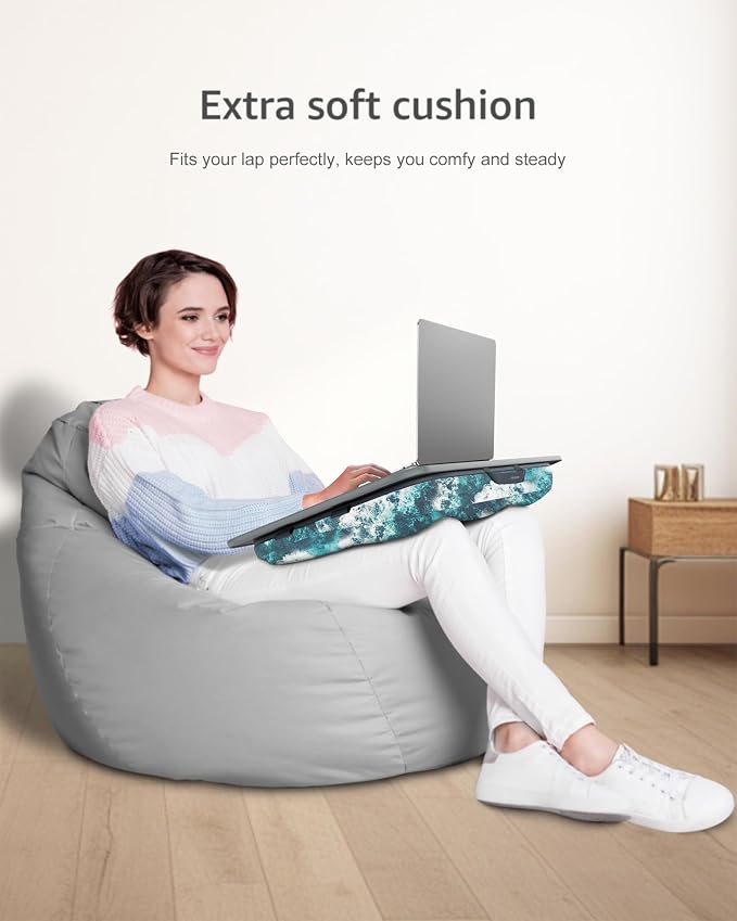 Lap Desk – Laptop Lap Desk with Cushion for Bed, Couch or Floor, Fits up to 17" Laptop, Built-in Slot, Non-Slip PVC Leather Top, Portable & Lightweight – Home Office, Istudyniture (Large, Waves) - Image 3