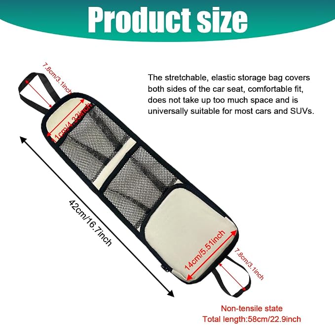 2PCS Car Seat Storage Hanging Bag, Car Seat Side Organizer, Multifunctional Cars Mesh Net Pocket, Multi-Pocket Seats Side Storage Interior Accessories Universal for Car SUV (Ivory White, 2PCS) - Image 2