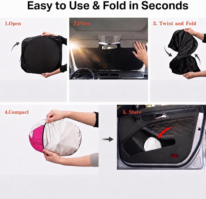Car Windshield Sun Shade, Universal Fit Compact Sedan SUV, Cute Pink | 57 x 29.5" Car Sun Visor, Foldable Front Window Sunshade, UV Heat Protection, Cute Eyes Series - Image 6