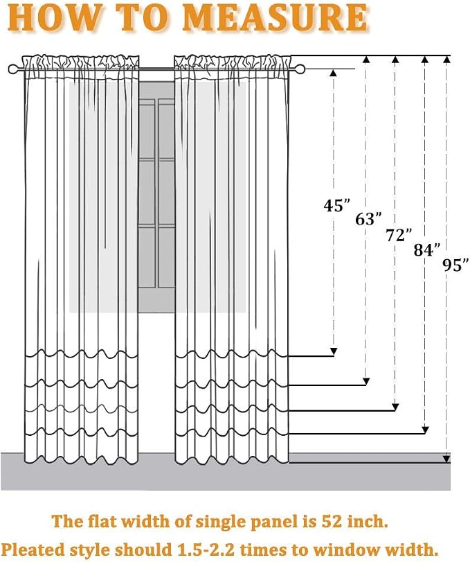 RYB HOME White Semi Sheer Curtains for Small Window 45 inches Long | Light Filtering Privacy, Boho Country Rustic, Kitchen Cafe Bathroom RV Camper, Rod Pocket, White, W52 x L45, Set of 2 - Image 3