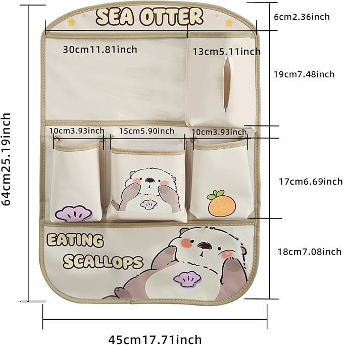 kids Leather Car Backseat Organizer with Foldable Table Tray, Car Storage Organizer with Tablet Holder, Car Seat Back Protectors Kick Mats, Travel Accessories (SEA OTTER) - Image 3