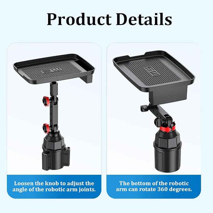 Car Cup Holder Tray, 360° Rotating 8.38" Cupholder Expander Adapter Snack Food Tray with Phone Holder, 2-in-1 Auto Interior Cup Holder Eating Table for Road Trip Travel, Universal Fit - Image 4