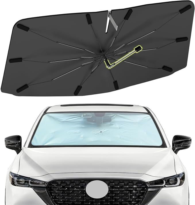 Windshield Sun Shade Umbrella for Mazda CX-5 2017-2025 Front Window | Foldable Sunshade with 360° Rotating Shaft, Custom Fit Car Shades for CX-5 Accessories with UV & Heat Protection by Visufy