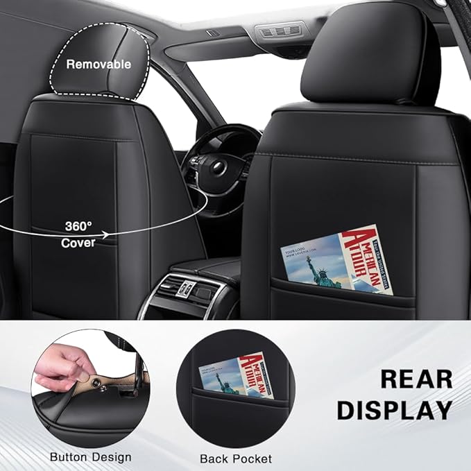 Fit for Toyota Sequoia Seat Covers 2001-2026, Nappa Leather, 360° Full Protection, Thick Padding & Memory Foam, Waterproof & Stain-Resistant Car Seat Cover (Front Set,Black&Gray) - Image 3