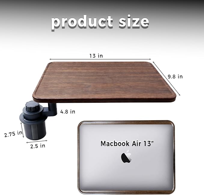 Wood Car Desk for Laptop, No Wobble Car Cup Holder Table | 360° Rotation,Damped swivel,Magnetic Lock,13 * 9.8 inch,Laptop Holder For Car,for Tesla & Most Vehicles - Image 2
