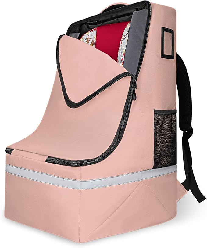 LARIPOP Car Seat Travel Bag for Airplane, Universal Gate Check Car Seat Bag, Padded Backpack with Waist Belt, Reflective Strips & Protective Feet, Fits Infant Convertible Booster Seats, Flesh by LARIPOP