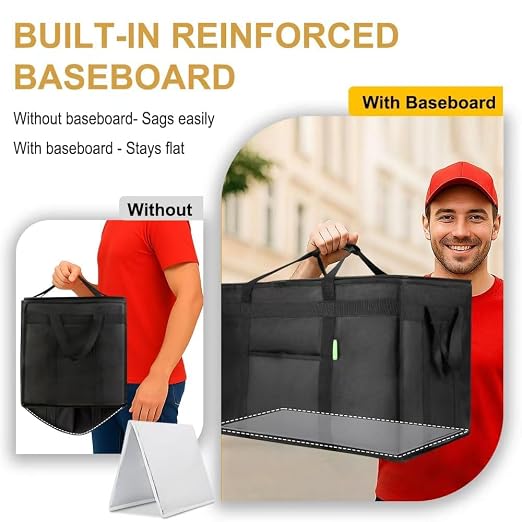 Bodaon Insulated Food Delivery Bag with Hard Baseboard, XXXL, Black, 1 Pack | Heavy-Duty, Waterproof Lining, Cold/Hot Warmer for Delivery, Reusable Grocery Carrier for Pizza, Drinks, Camping, Commercial - Image 2