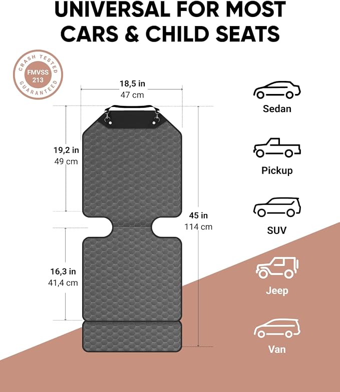 Set Seat Back Organizer & Car Seat Protector Hexy Waterproof & Non-Slip Protector for Child Car Cushion for Leather and Fabric Seats (Gray) - Image 2