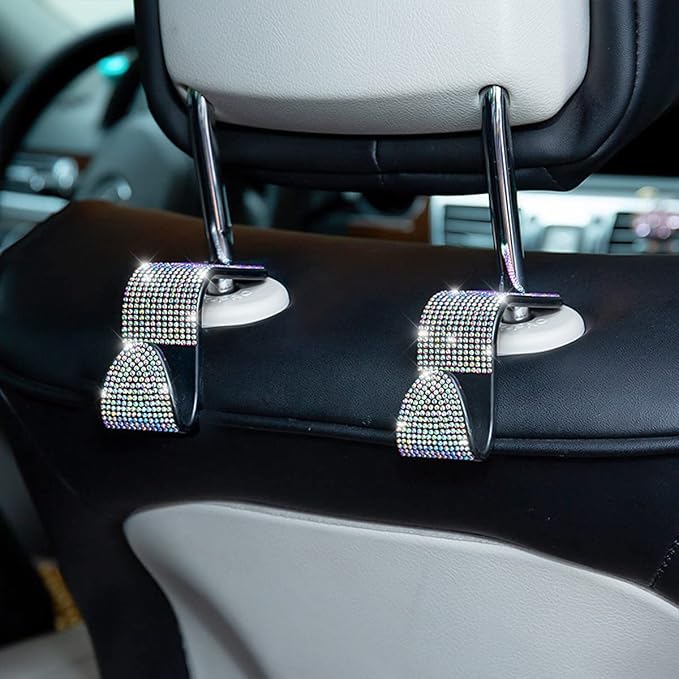 Moly Magnolia Bling Car Seat Headrest Hooks, 4PCS Handcrafted Rhinestones Seat Hanger Organizer for Handbag Purse Scarf, Universal for Cars, Auto Interior Accessories for Women Men (Multicolor) - Image 5