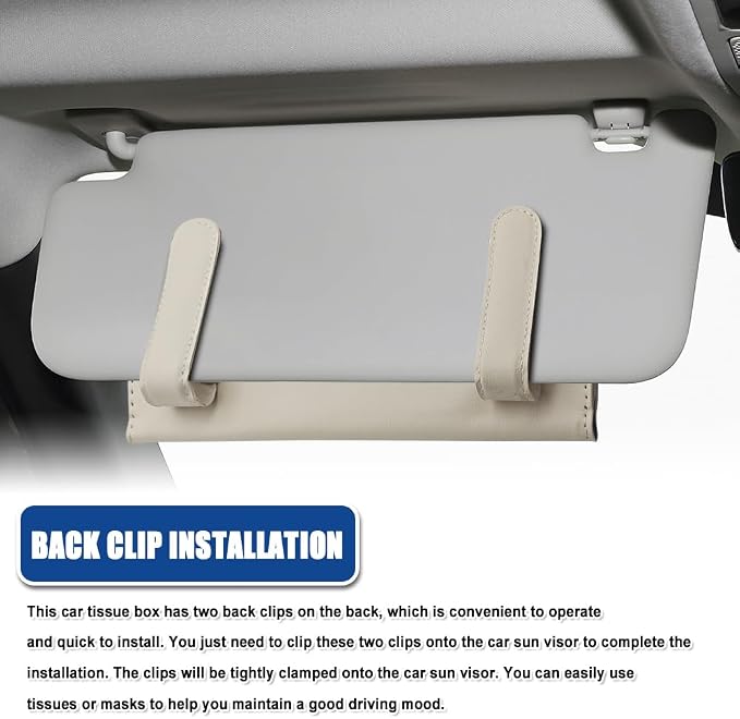 Bling Car Sun Visor Tissue Box Holder, Visor Accessories, Rhinestone PU Leather Crystal Sparkling Napkin Holder, Auto Sun Visor Paper Towel Cover Case Accessories for Most Cars (Beige+White) - Image 7