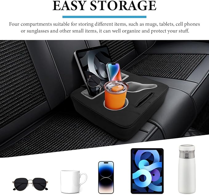 Car Back Seat Organizer, Leather Automotive Rear Seat Couch Cup Holder Expander Tray, Vehicle Cup Holder Tray Holds Snacks Remotes Phones for Truck RV Boat Couch Pillow Bed - Image 5