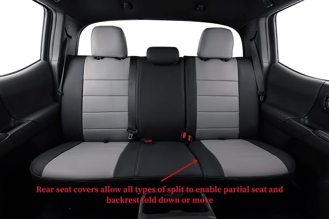 Tacoma Leather Seat Covers Full Set for 2016-2023 Toyota Tacoma Double Cab/Crew Cab SR,SR5,TRD Off Road,TRD Pro,TRD Sport,Limited,Fully Covered Waterproof Truck Seat Protector (Black/Gray) - Image 2