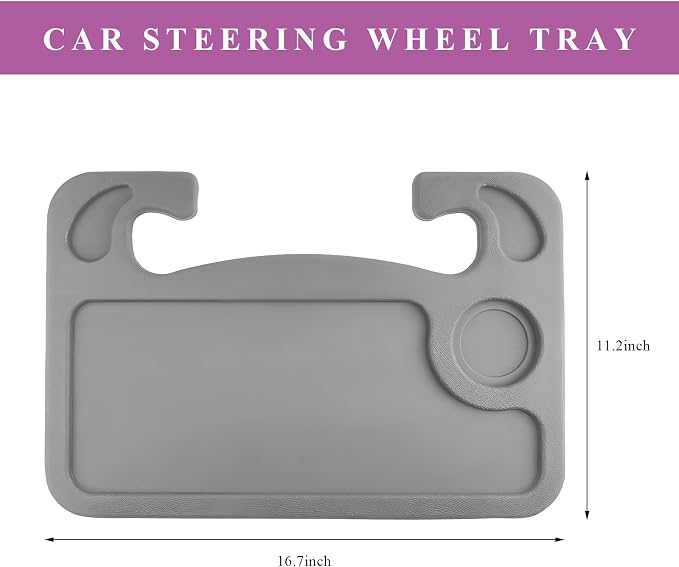 Car Steering Wheel Desk, 2 in 1 Multipurpose Auto Seat Stand Tray for Food Drink Laptop, Portable Double Sided Vehicle Steering Wheel Table for Eating & Work, Car Accessories (Gray) - Image 2