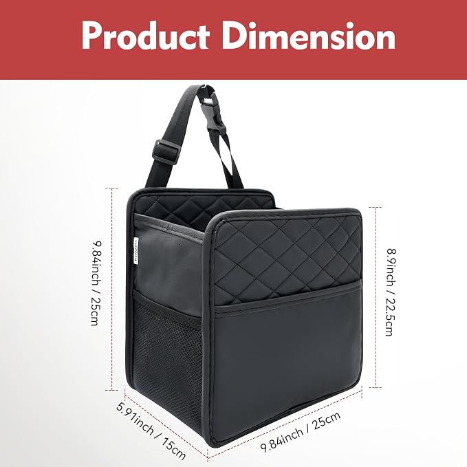 Witaxima 2 Pack Upgraded Car Seat Organizer Backseat with Storage Pockets | Multipurpose Car Organizer Hanging Car Trash Bag Premium PU Leather Garbage Can 2.14 Gallon Large Capacity Accessories Black - Image 2