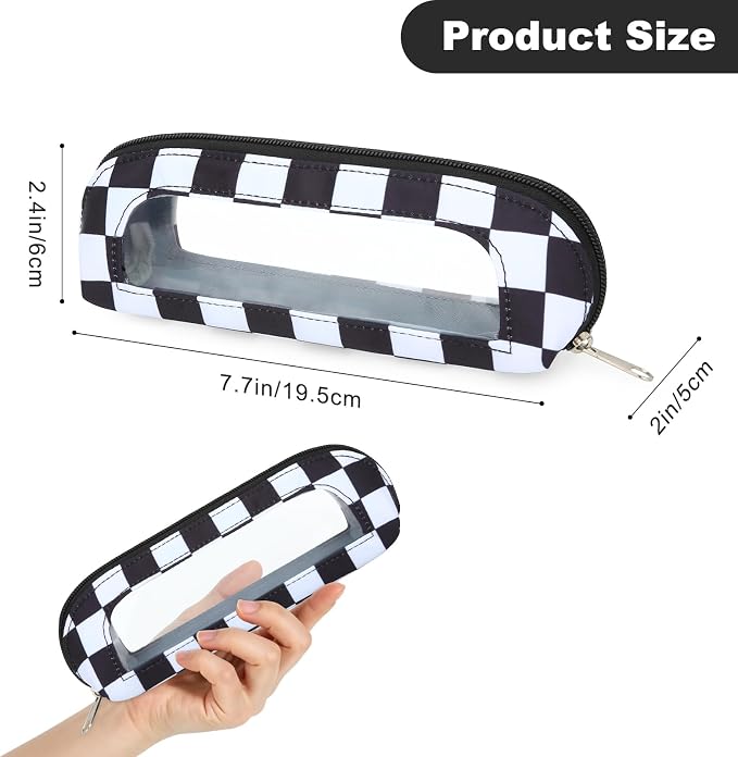 DOB SECHS Small Clear Makeup Bag for Purse Mini Checkered Brush Pouch for Travel Nylon Travel Cosmetic Organizer Pouches Holder Pencil Bag with Zipper Double Sided Clear Make-up Bags - Image 2