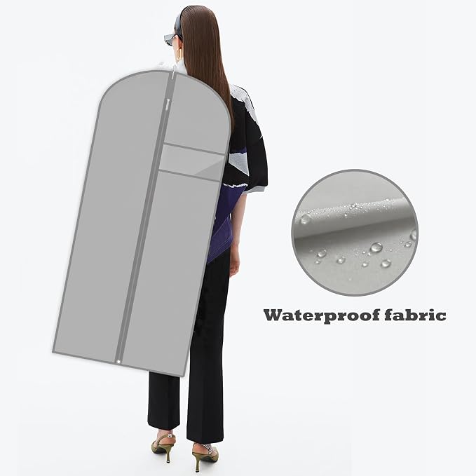 Garment Bags for Hanging Clothes, 45'' Suit Bag Cover for Storage and Travel, Dress Bags for Gowns Long, 2 Pack (Grey) - Image 6