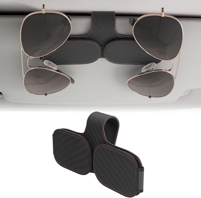 BFXM Sunglass Holder for Car, Double Clip Magnetic Leather | Sunglasses Holder Eyeglass Hanger Clip for Car Visor, Cars Sun Visor Ticket Card Clip by BFXM
