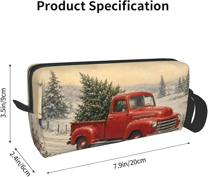 Vintage Red Truck in Snow Makeup Bag for Women, Cosmetic Pouch | Double-Sided Vintage Red Truck Cosmetic Organizer with Foam Padding for Women, Travel, Gym, School, and Daily Storage - Image 3