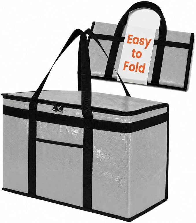 NZ home PRO Large Insulated Food Delivery Bag (2XL, Gray, 1 Pack) | Thermal bag, For cold & hot food, Water-resistant, Portable cooler, Soft sided catering tote, Grocery bag with zippered top by NZhome