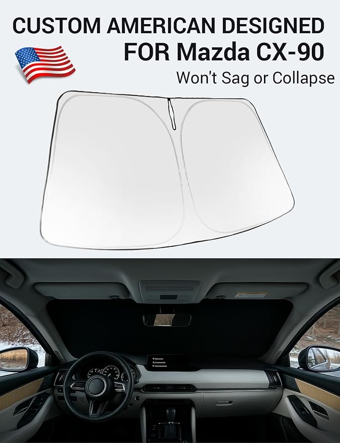 Proadsy Custom Fit 2024-2026 Mazda CX-90 Windshield Sun Shade, Blocks Heat | 240T Heat Shield, Drops Temp 54°F, Blocks 99% UV, Prevents Dashboard Cracking, Summer Parking & Beach Trips, Easy Twist-Fold - Image 2