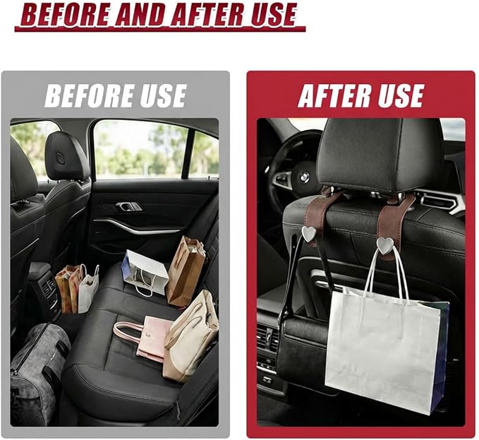 2PCS Cute Heart Car Seat Headrest Hook, Suede Leather Car Seat Back Storage Hanger for Purse and Bag, Universal Vehicle Interior Organizer Accessories for SUV, Truck(Brown) - Image 6