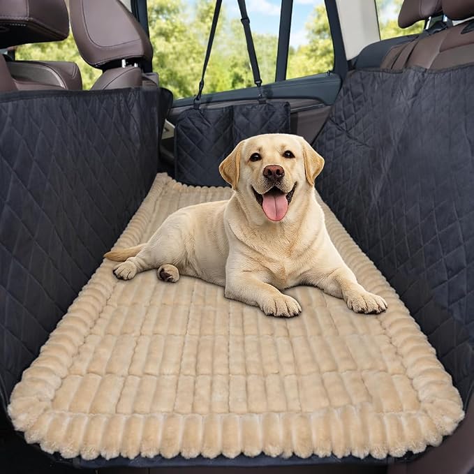 Dog Car Seat Cover 2 Piece Seat Waterproof Hammock and Brown Cover | Scratch Proof Nonslip Back Seat Pet Bed Mat for Travel Durable Soft Back Seat Covers for Cars Trucks and SUVs by CoSofSLIP
