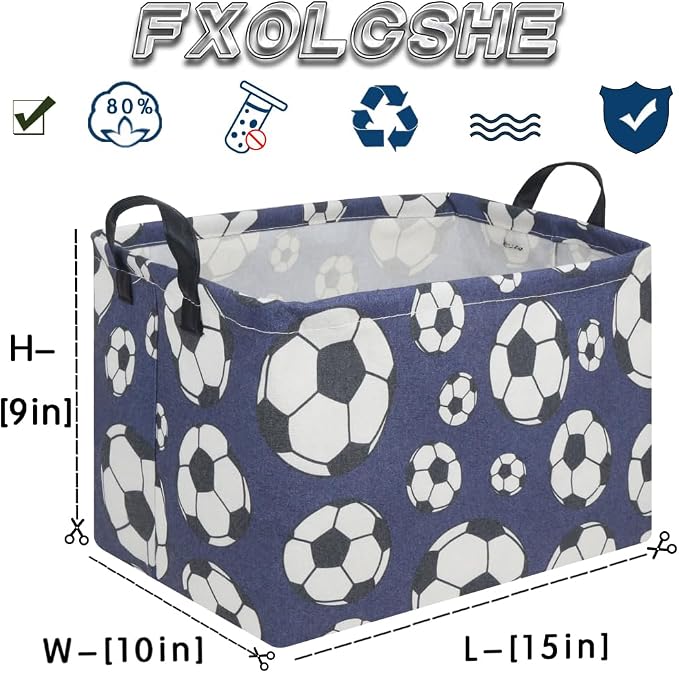 FXOLCSHE Rectangular Easter Soccer Basket,Kid's toy storage box,Collapsible waterproof college dorm laundry basket,Baby Nursery Hamper,Sports Boys soccer basket,Boys Soccer Room Decor(Soccers) - Image 7