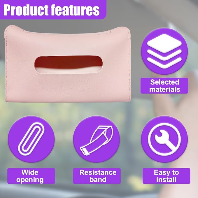 YoRise Car Sun Visor Tissue Holder, Soft Leather Automotive Hanging Napkin Storage Box, Rectangular Vehicle Interior Tissue Organizer Case for Car, SUV, Truck (Pink) - Image 5