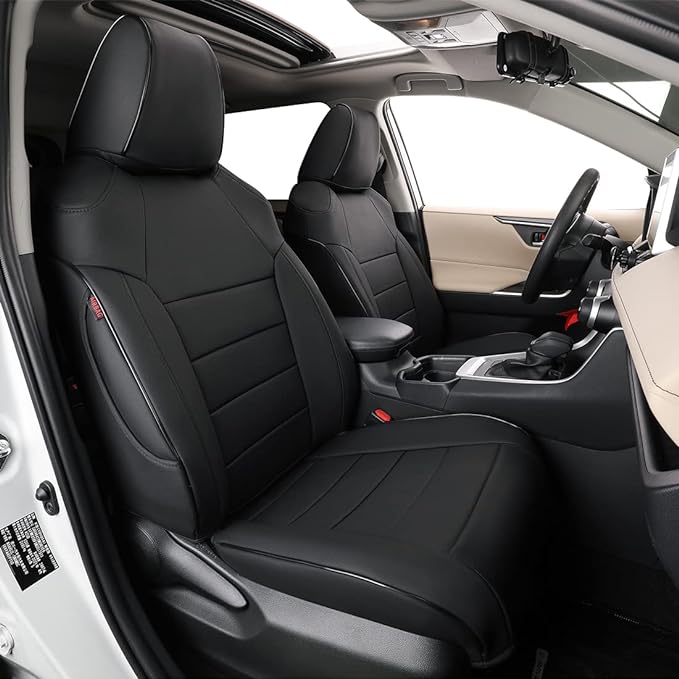 EKR Rav4 Seat Covers Custom Fit for Toyota Rav4(Gasoline) 2019 2020 2021 2022 2023 2024 2025 LE/XLE/XLE Premium/Limited,Leather Car Seat Cover Full Set for SUV,Faux Leather(Black) by EKR