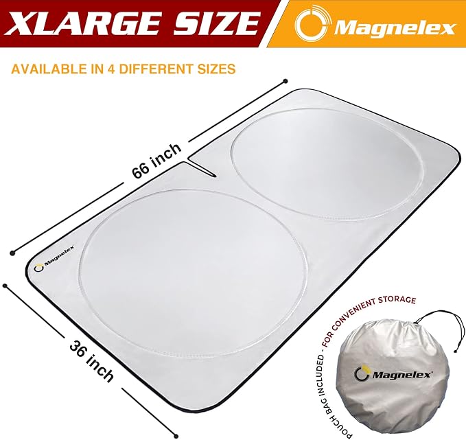 Magnelex Car Windshield Sunshade | Advanced Light-Blocking Protection | Foldable Sun Shade with Mirror Cut-Out Keeps Your Vehicle Cool | Fit for Cars, Trucks, and SUVs | XLarge (66 x 36 in) - Image 4
