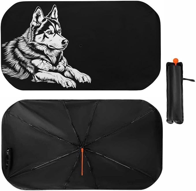 Black White Siberian Husky Car Windshield Sun Shade Foldable Umbrella Auto Sunshade for Car Truck SUV-Blocks Sun Visor Protector-Keeps Your Vehicle Cool by Foruidea