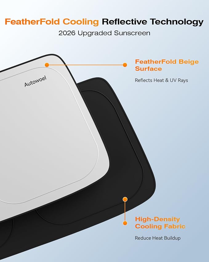 Cooling Windshield Sun Shade for Dodge RAM 1500 2011-2026, 240T Beige | Heat-Insulating Fabric, 99% UV Protection and Heat Insulation, Foldable, Storage Bag Included, for Cars SUVs and Trucks - Image 4