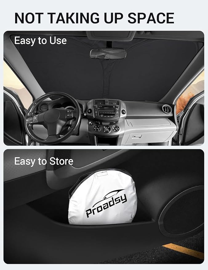 Proadsy Custom Fit 2006-2012 Toyota RAV4 Windshield Sun Shade, Blocks Heat | 240T Heat Shield, Drops Temp 54°F, Blocks 99% UV, Prevents Dashboard Cracking, Summer Parking & Beach Trips, Easy Twist-Fold - Image 9